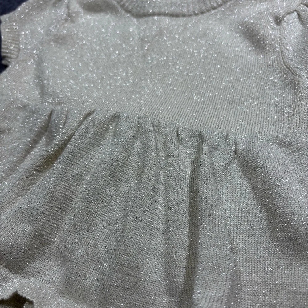 DKNY Girls Cream Tiered Knit Dress with Puff Sleeves - Picture 5 of 11